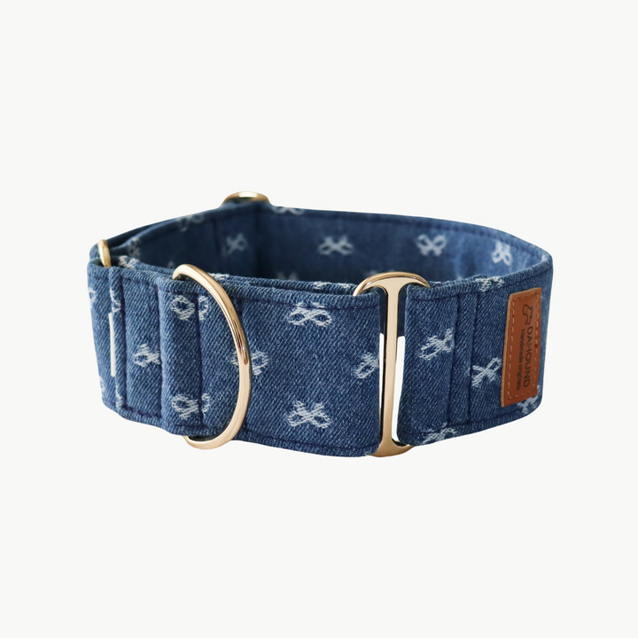 Dahound Mid Blue Denim Bow Martingale Collar Product Photo