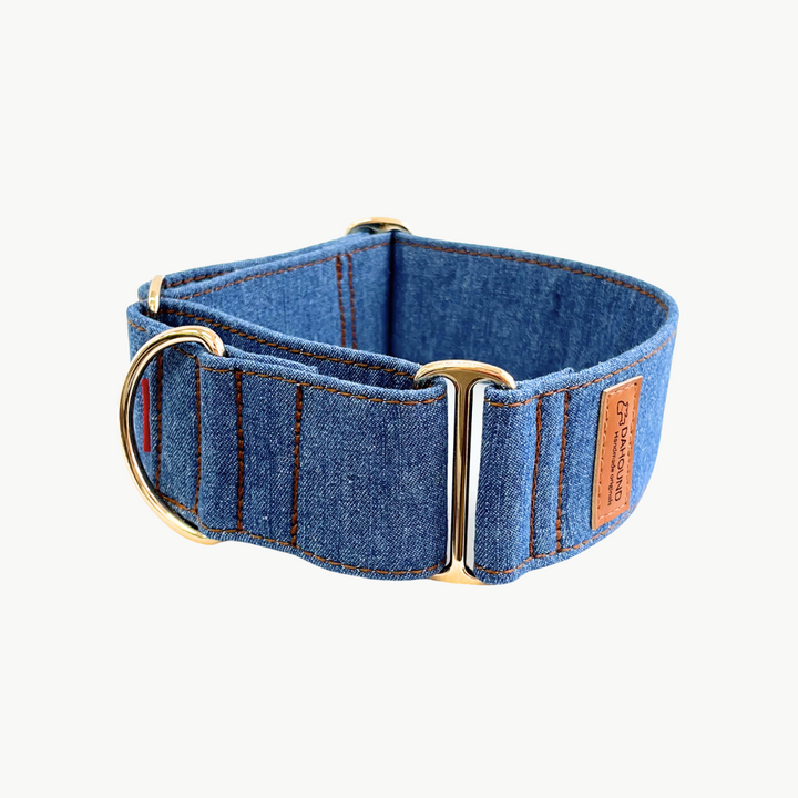 Wide Fabric Martingale Dog Collar | Mid Blue Denim