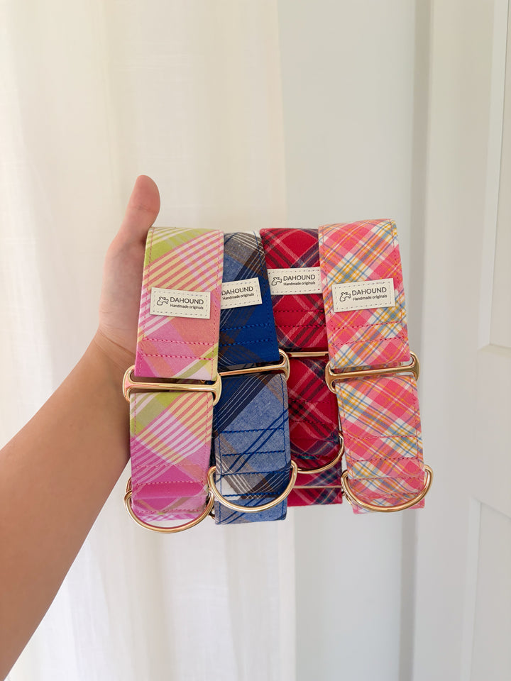 Wide Martingale Collar | Strawberry Matcha Plaid (Soft Cotton)
