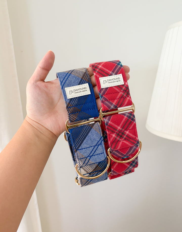 Wide Martingale Collar | Blueberry Cold Brew Plaid (Soft Cotton)