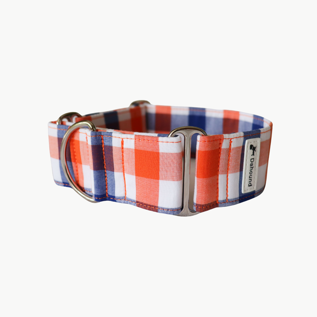 Dahound Navy Blue Orange Plaid Martingale Collar Product Photo