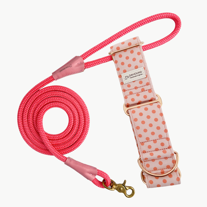 Martingale Collar & Rope Lead Set | Peach Sorbet Polka Dot (Soft Cotton)