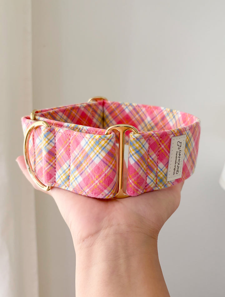 Wide Martingale Collar | Pink Lemon Spritz Plaid (Soft Cotton)