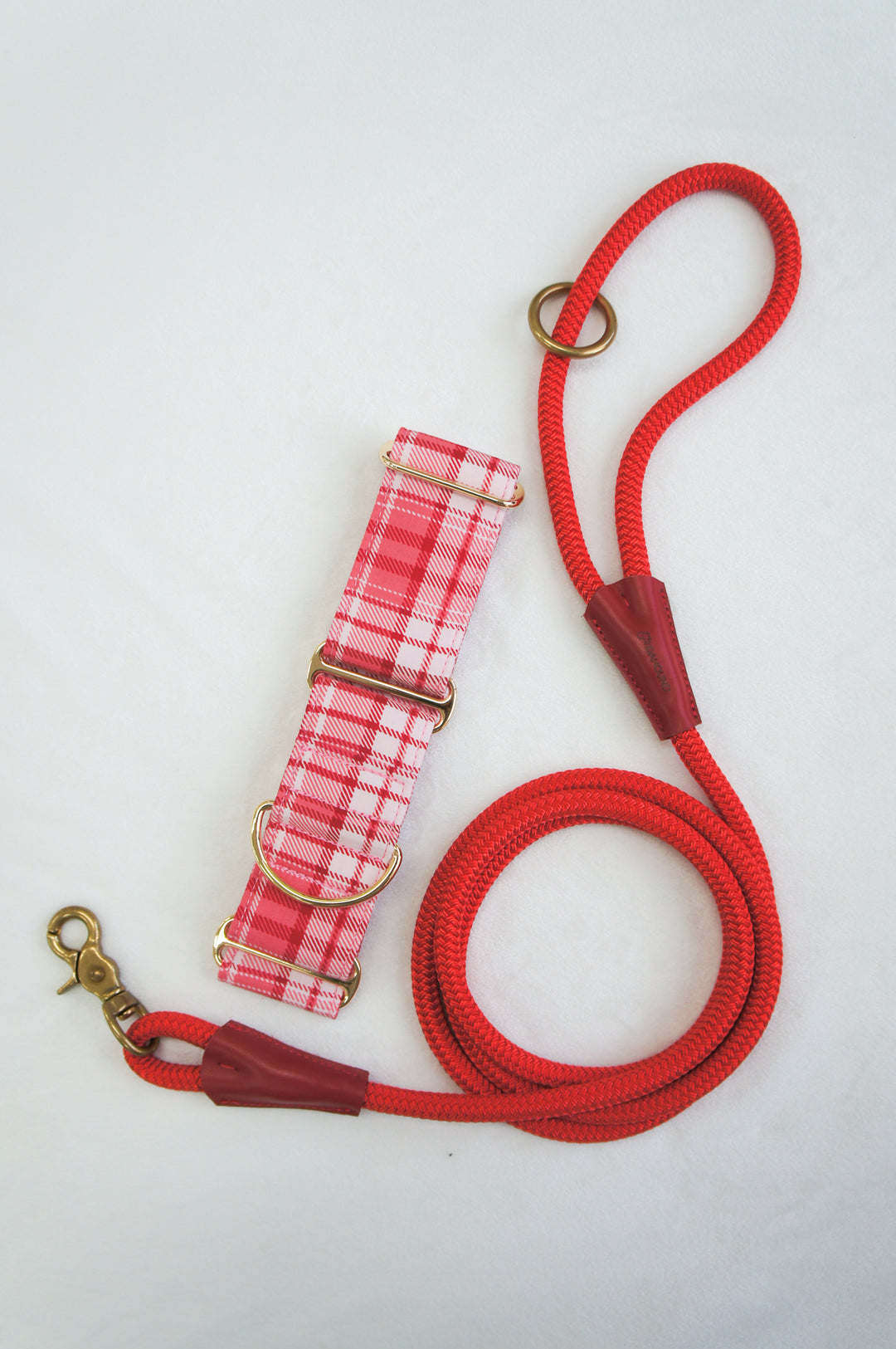 Martingale Collar & Rope Lead Set | Red Pink Plaid