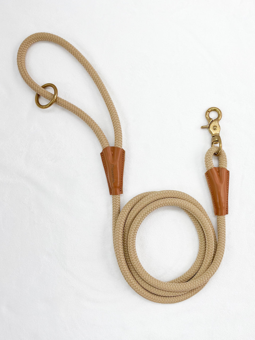 Beige Rope Leash With Leather and Brass Fitting