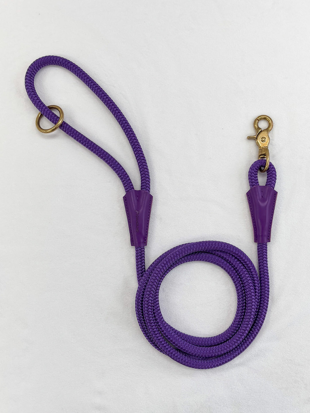 Purple Rope Leash With Brass and Leather Fitting