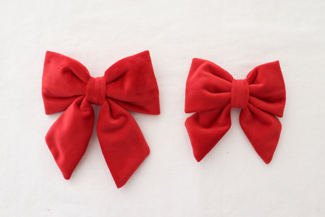 Martingale Collar + Sailor Bow + Rope Lead Set | Scarlet Red (Plush Velvet)