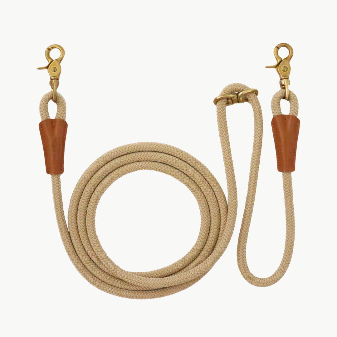 Signature Rope Hands-Free Leash | Beige (Leather & Brass Hardware ...