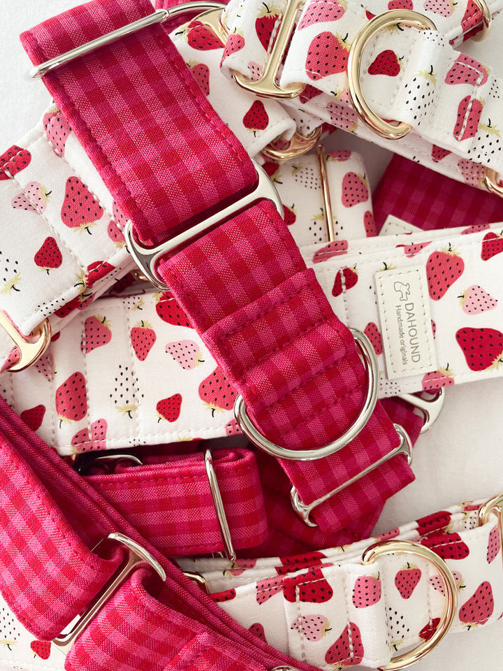 Dahound Crimson Pink Mini Gingham and Strawberry and Cream Gelato Martingale Collars For Greyhounds, Italian Greyhounds and Whippets