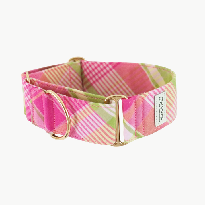 Wide Martingale Collar | Strawberry Matcha Plaid (Soft Cotton)