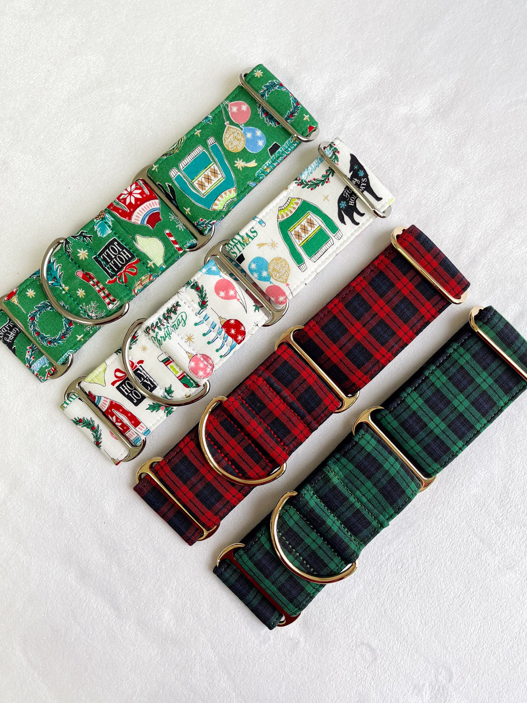 Wide Fabric Martingale Dog Collar | Red Classic Christmas Plaid [MADE TO ORDER]