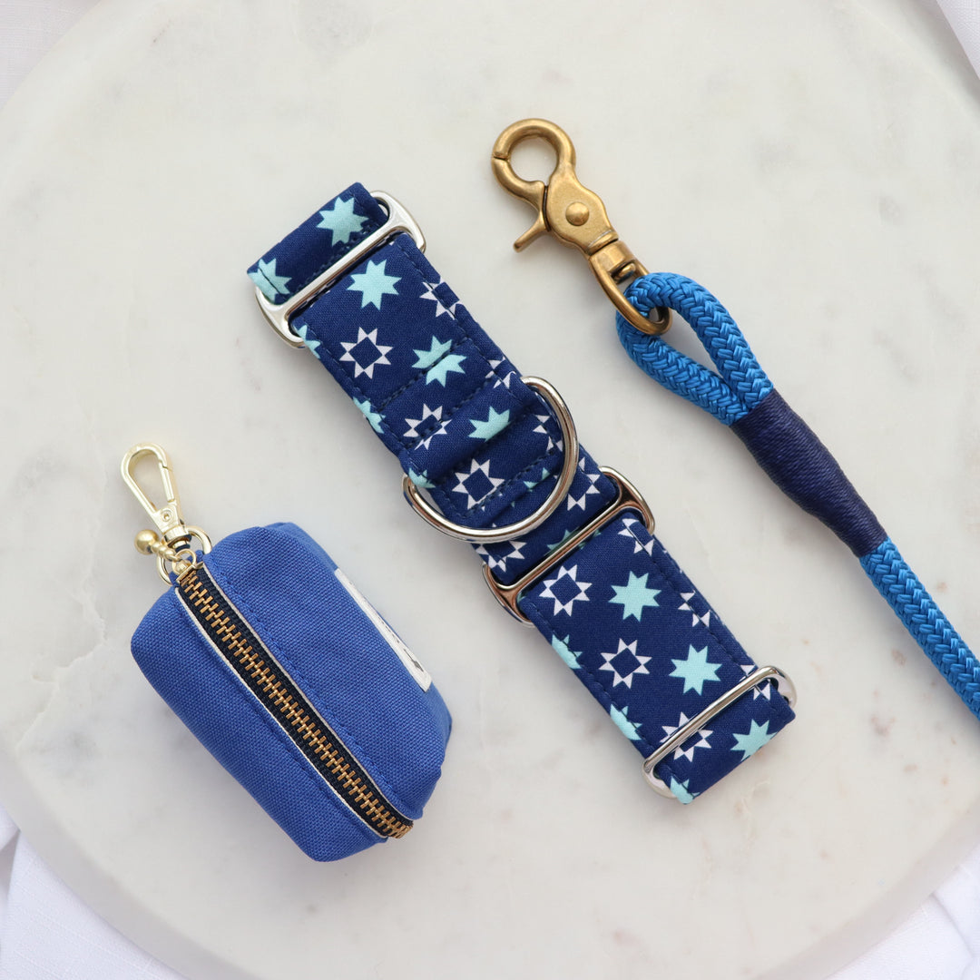 Wide Fabric Martingale Dog Collar | Blue Kaleidoscope