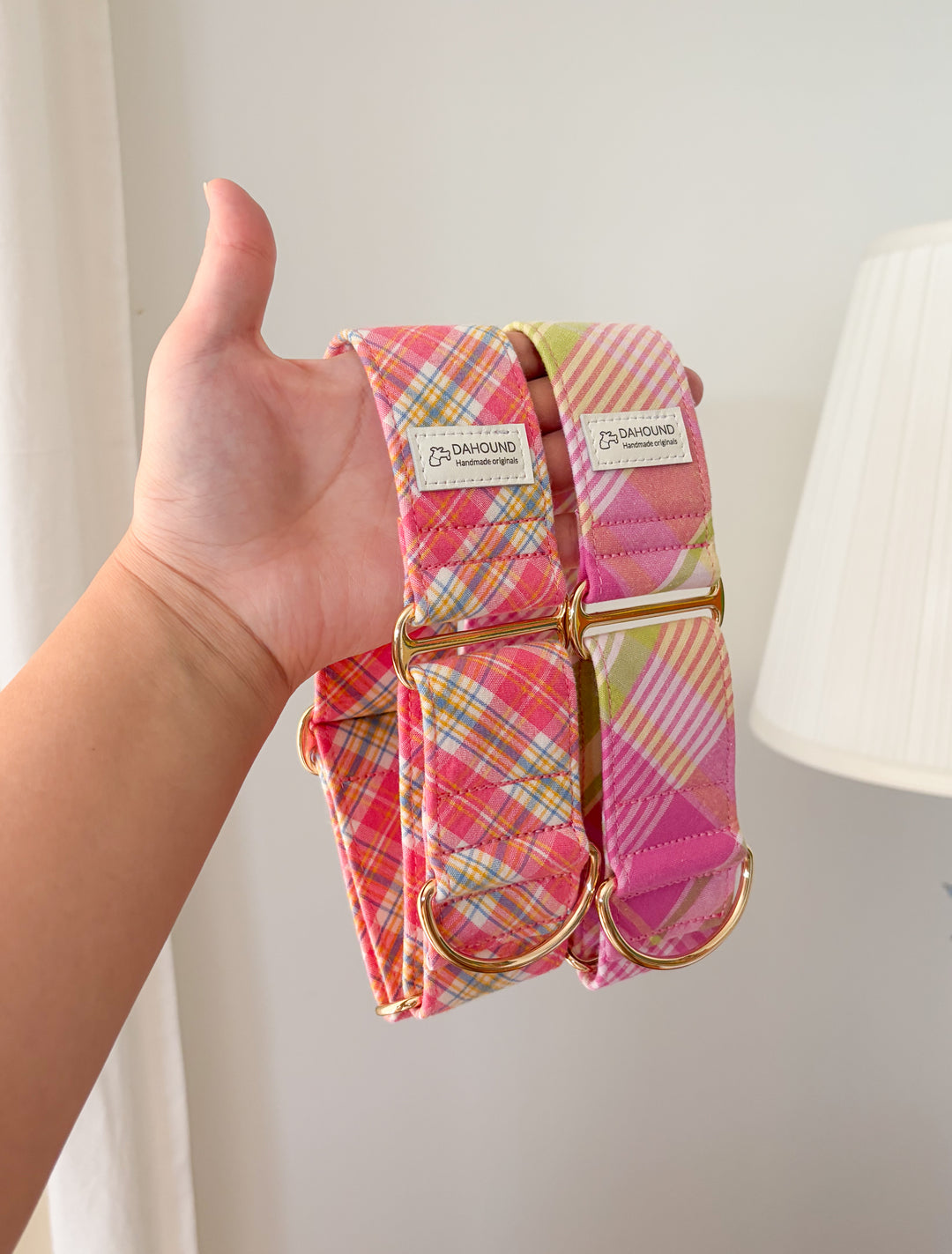 Wide Martingale Collar | Pink Lemon Spritz Plaid (Soft Cotton)