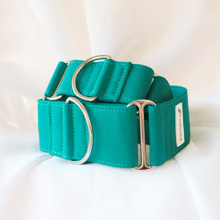 Wide Fabric Martingale Dog Collar | Teal Green