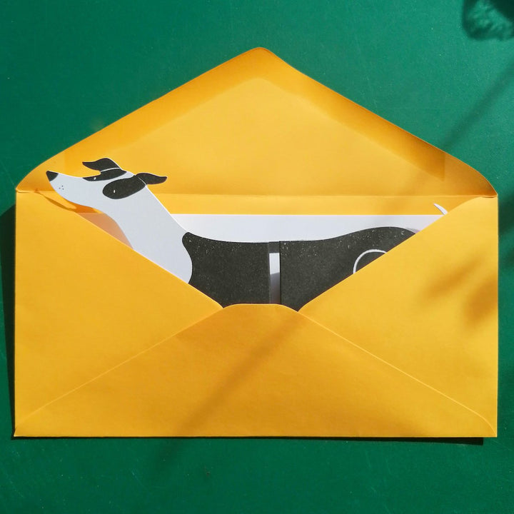 Greyhound Shaped Extendable Greeting Card | Black & White Hound