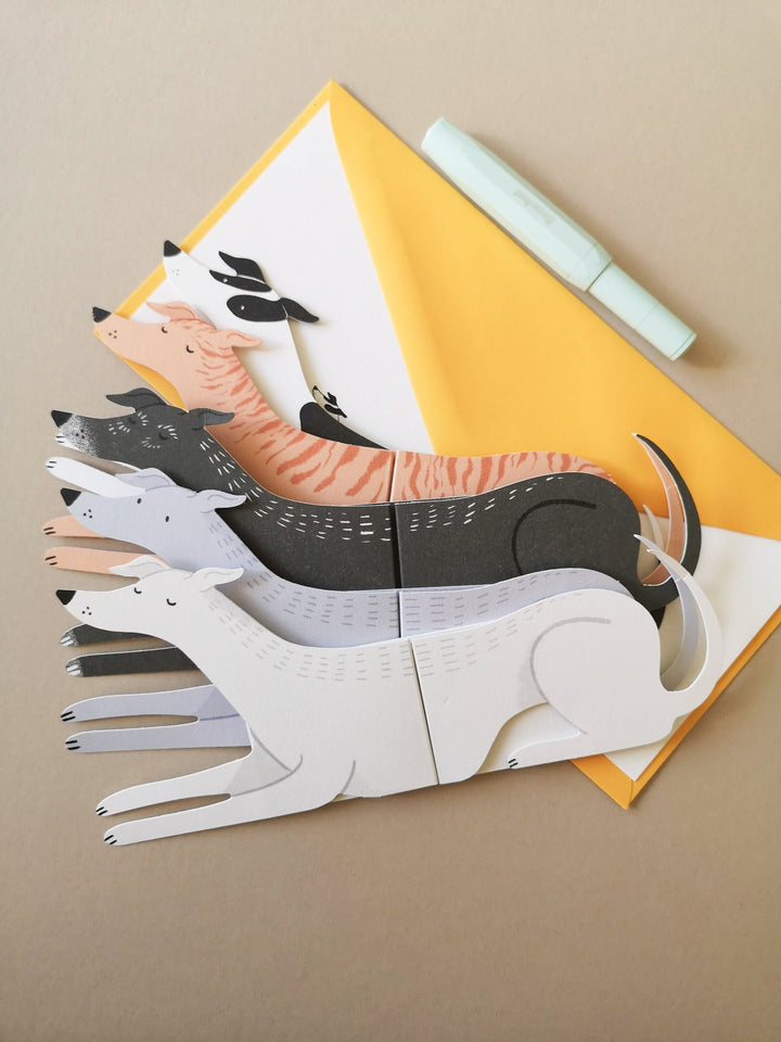 Greyhound Shaped Extendable Greeting Card | Brindle Hound